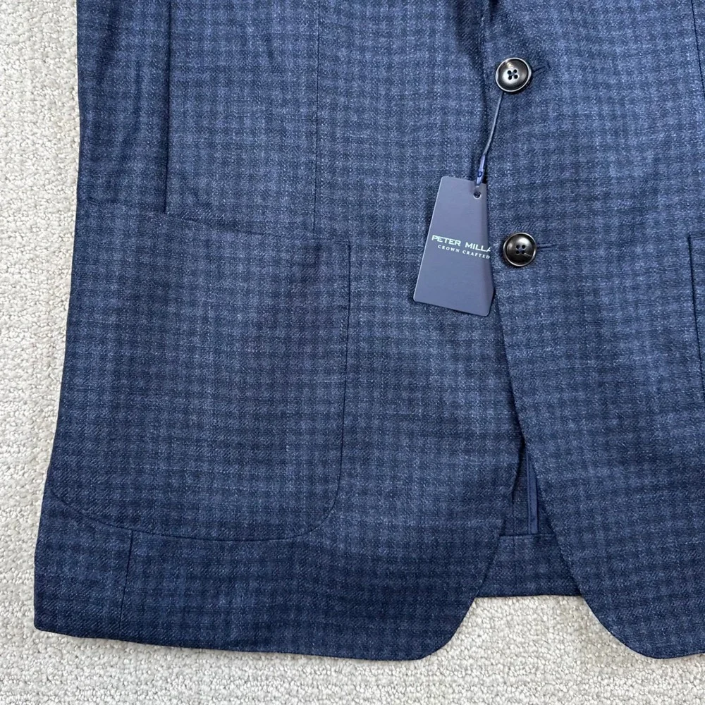NEW Peter Millar Mens 42L Crown Crafted Navy Wool Silk Cashmere Check Blazer
